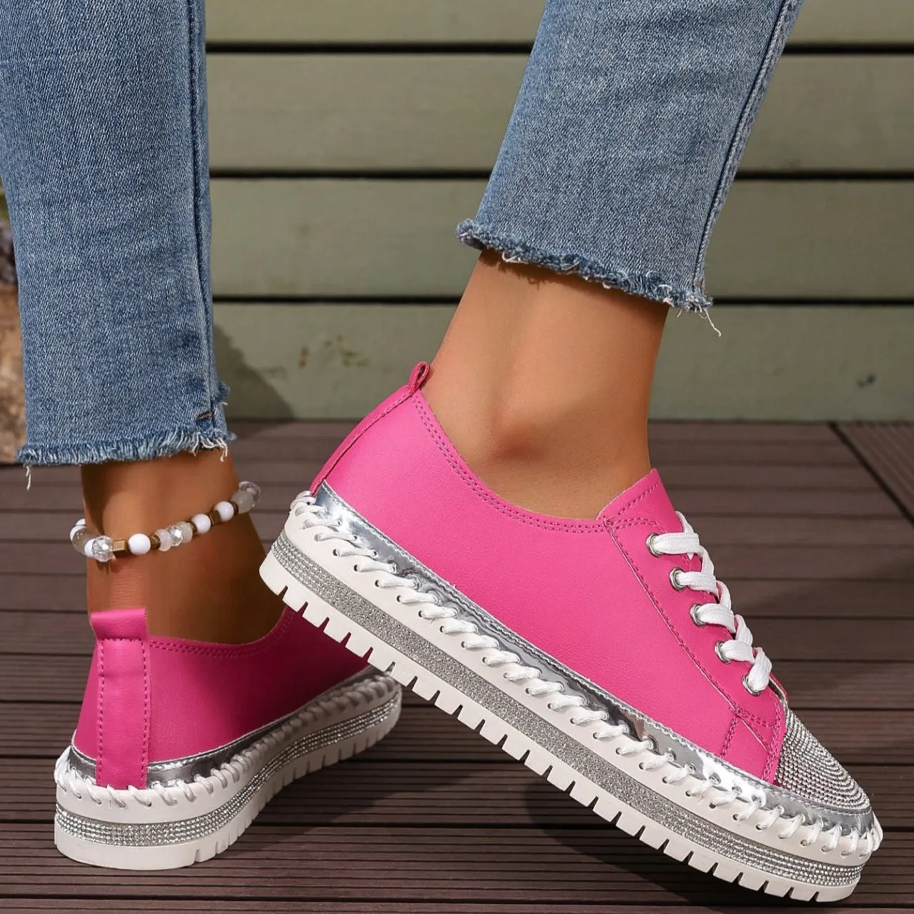 Women's rhinestone sparkly lace-up platform sneakers Your Own Sneakers