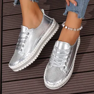 Women's rhinestone sparkly lace-up platform sneakers Designer Sneakers On