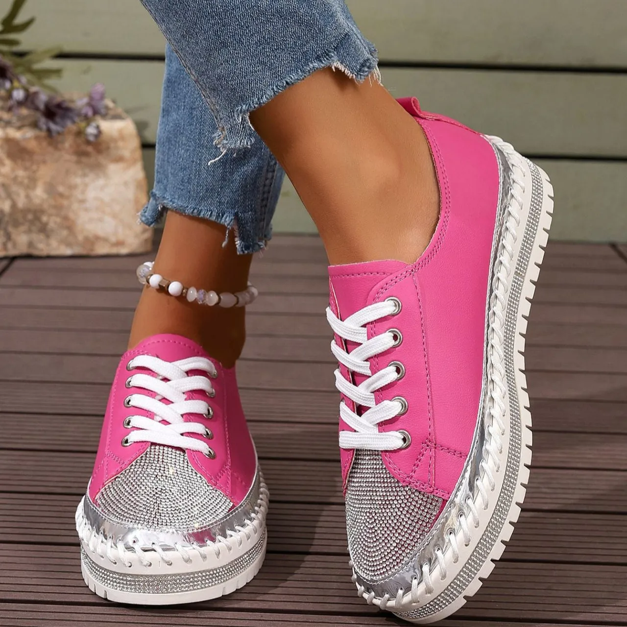 Yonex Sneakers Women's rhinestone sparkly lace-up platform sneakers