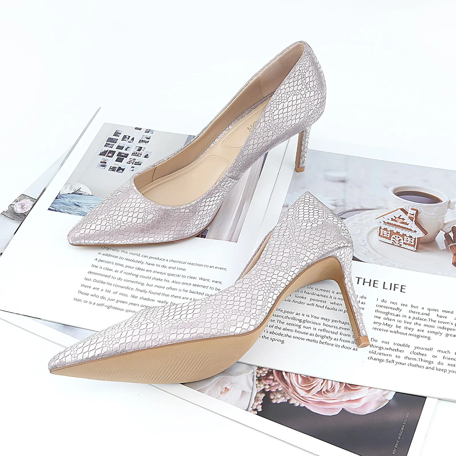 JENN ARDOR Women's Comfortable Stiletto Pumps 3 inch Memory Foam Inserts For Work Boots