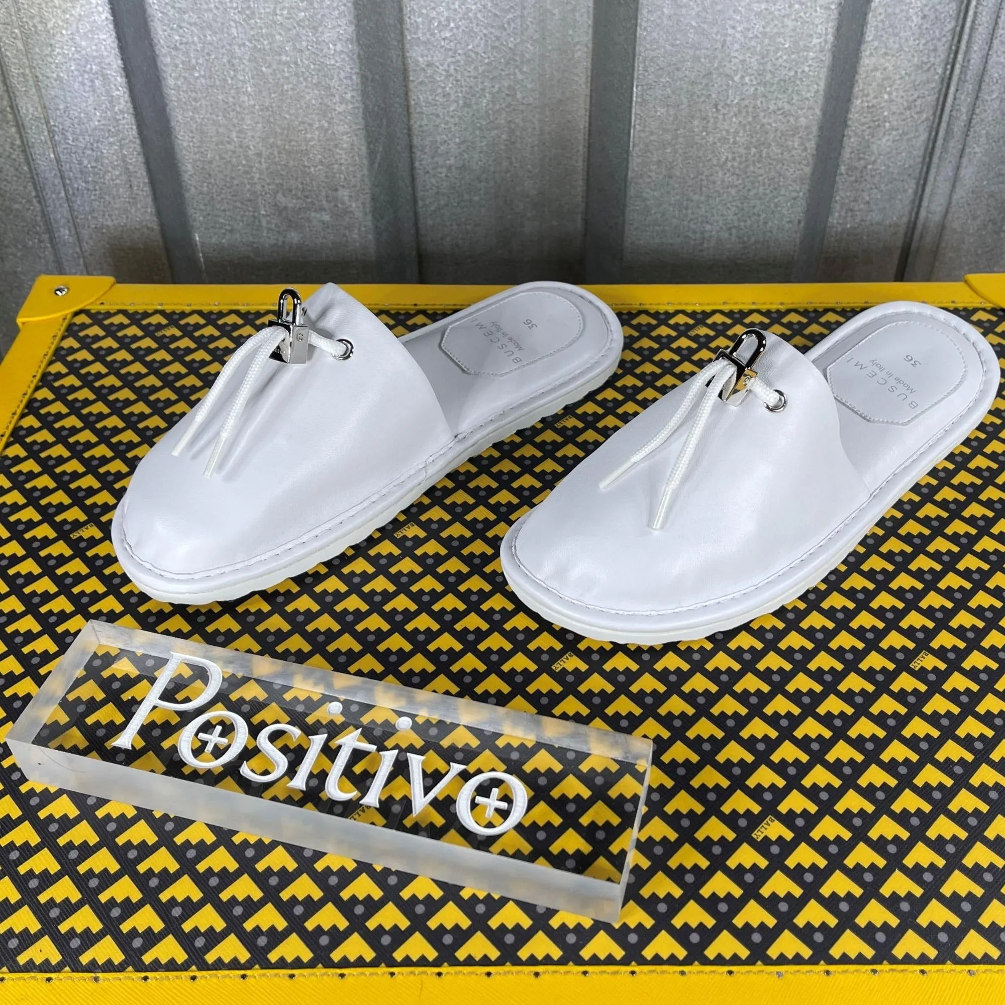 Buscemi Greenwich White Leather Slippers Cork Slippers