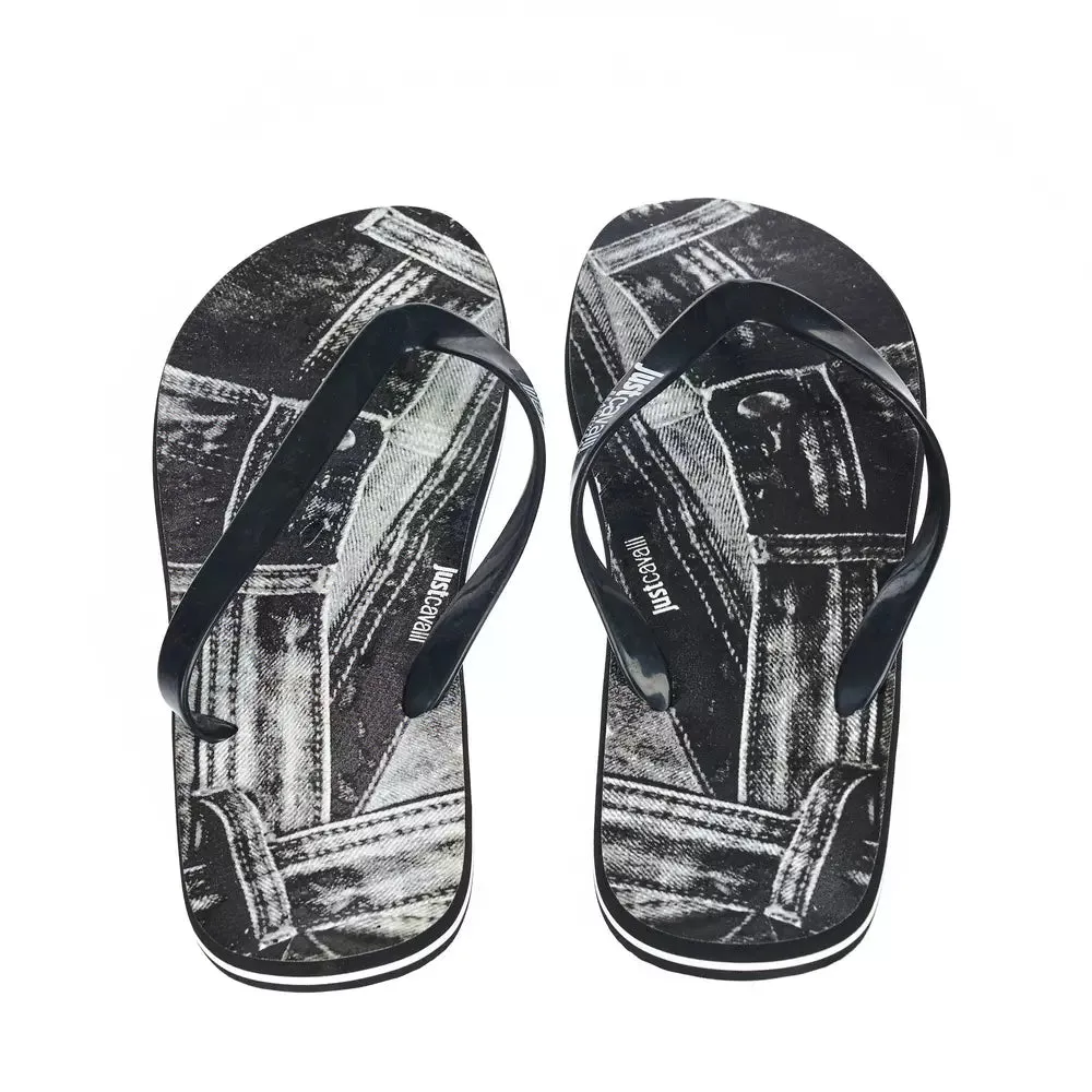 Just Cavalli Sleek Black Logo Flip Flops for Men Leather Sandals Closed Toe