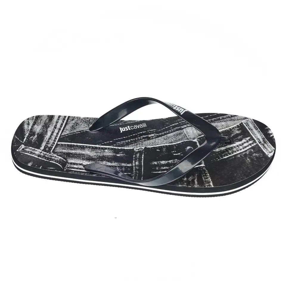 Just Cavalli Sleek Black Logo Flip Flops for Men Sandals Heeled