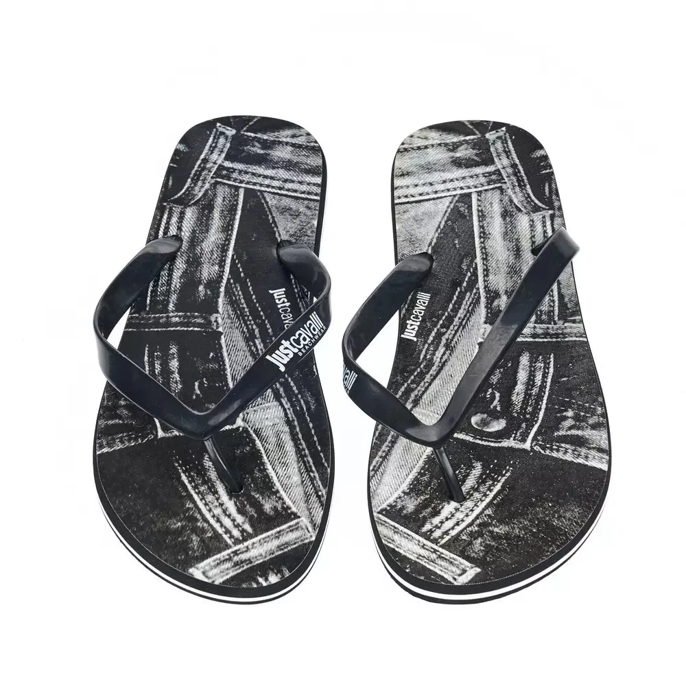 Sandals With Buckles Just Cavalli Sleek Black Logo Flip Flops for Men