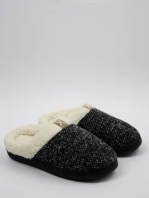 Women's Slip On Textile&Rubber Slipperss,Black Fuzzy Socks And Slippers