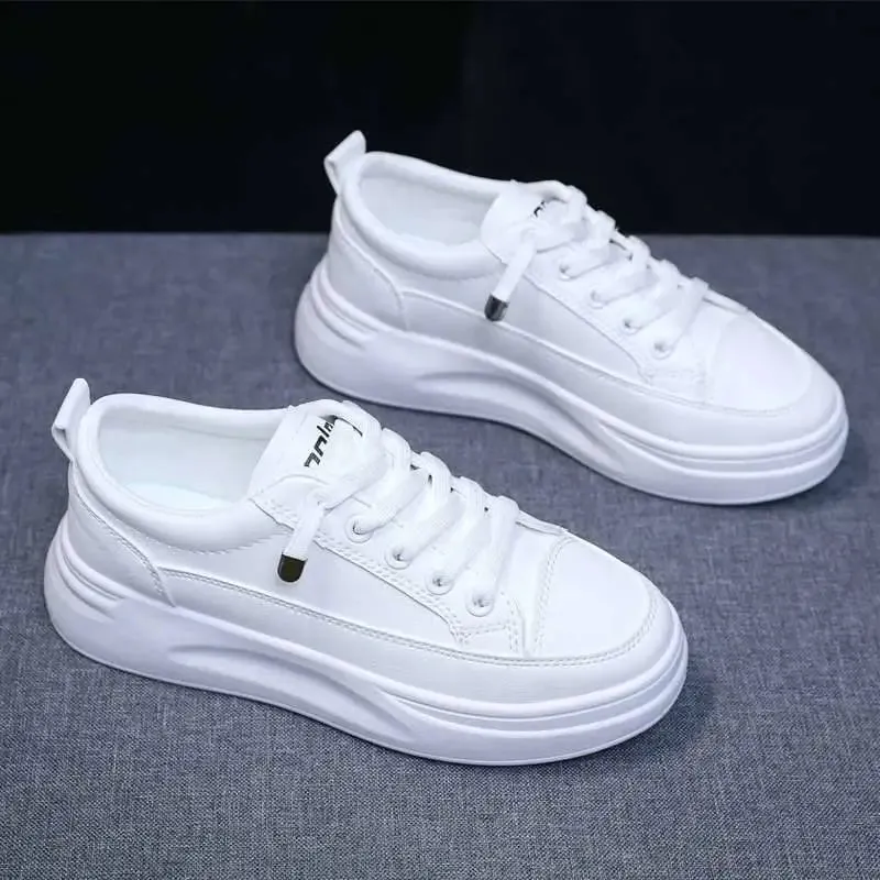 On Sale Sneakers Fashionable Thick-Soled White Lace-Up Sneakers for Women