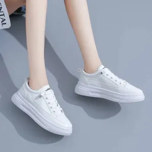 Fashionable Thick-Soled White Lace-Up Sneakers for Women Sonic The Hedgehog Sneakers