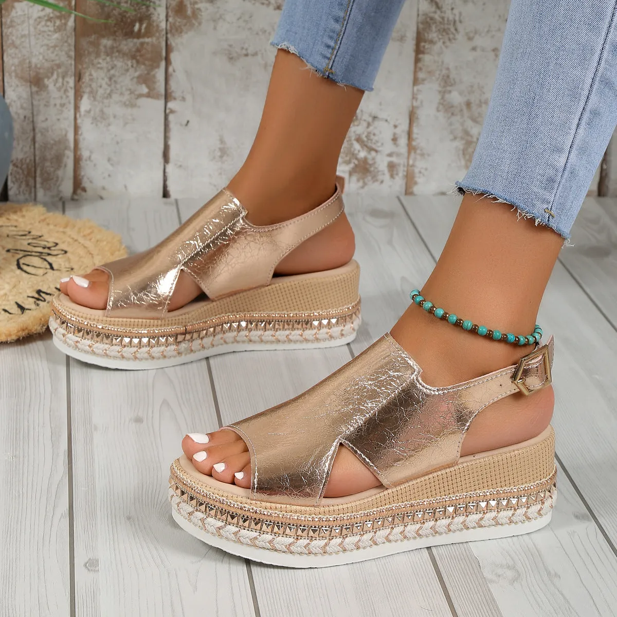 777 Sandals Buckle Wedge Sandals