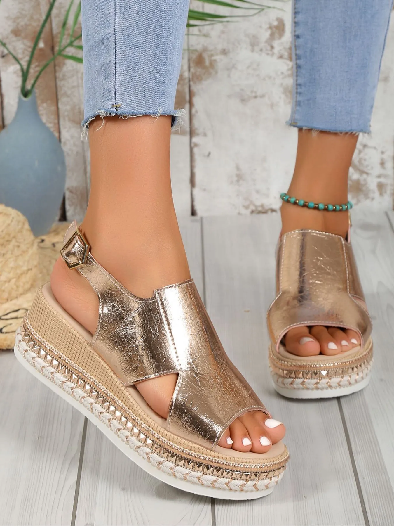 Buckle Wedge Sandals Footbeds Sandals