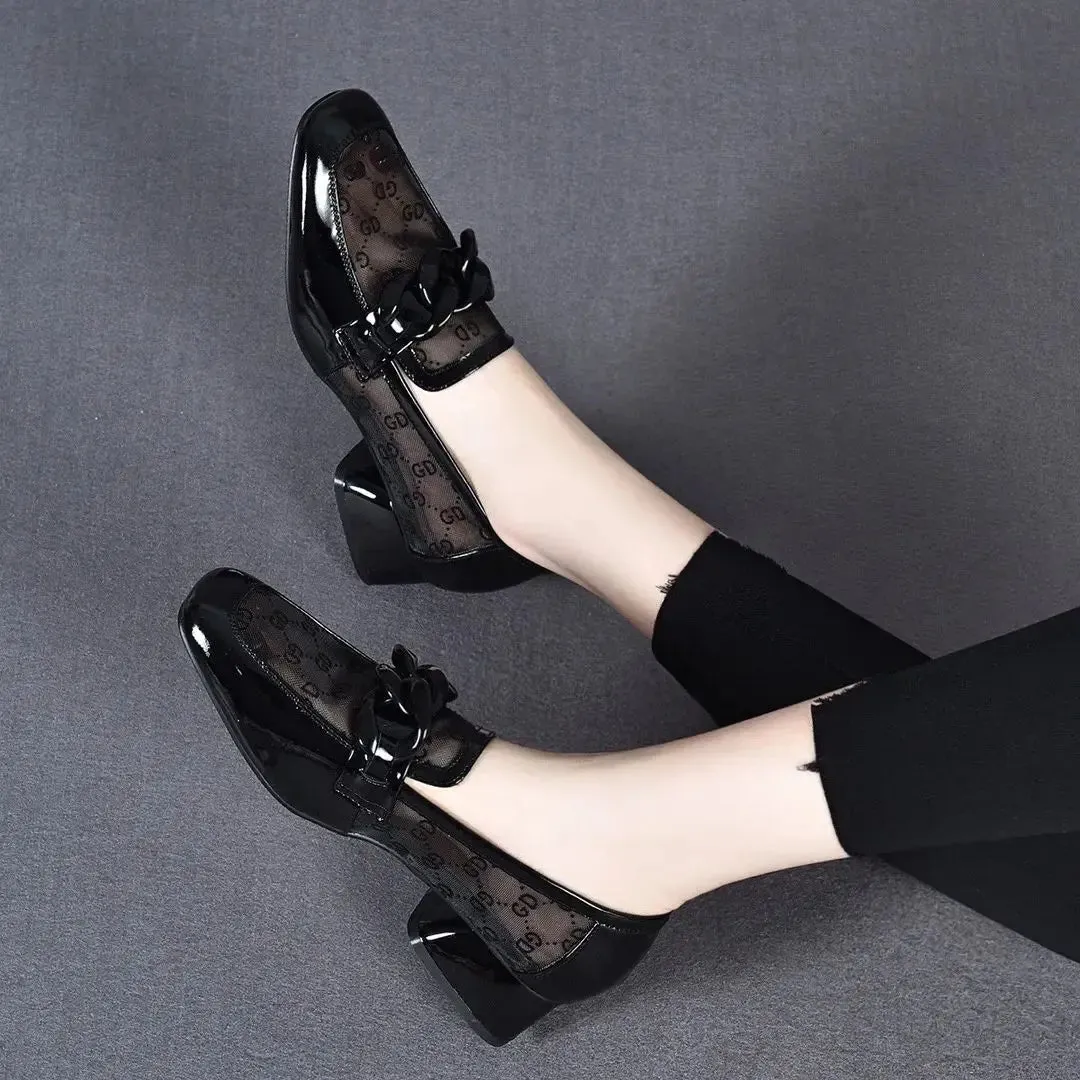 Leather Casual Low Heel Transparent Square Toe Loafers Ysl Scrunch Loafers