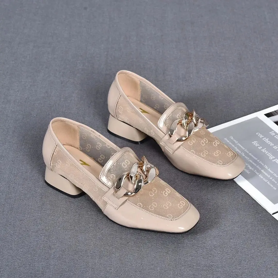 Leather Casual Low Heel Transparent Square Toe Loafers Penny Loafers Black