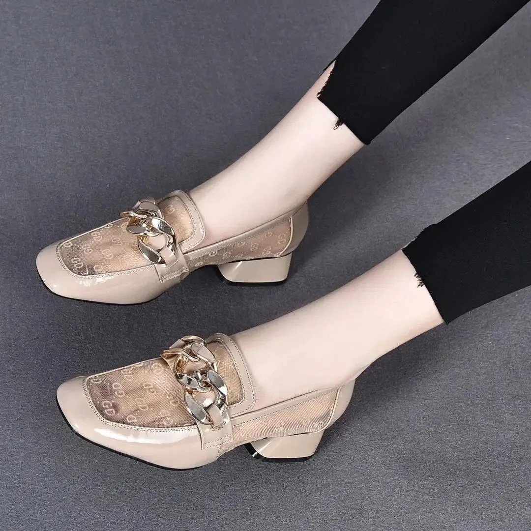 Leather Casual Low Heel Transparent Square Toe Loafers Rhude Loafers