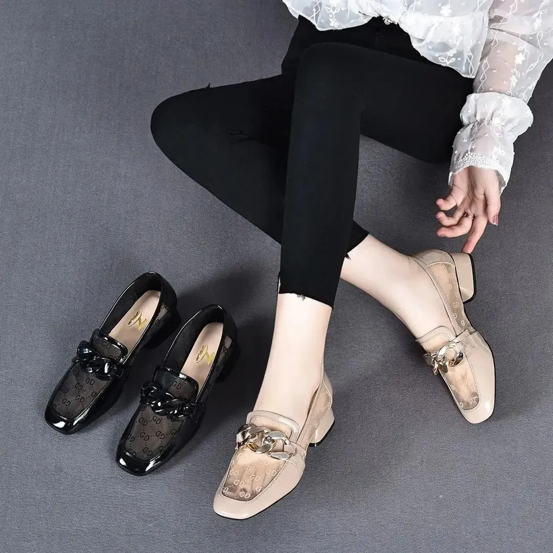 Loafers Cheap Leather Casual Low Heel Transparent Square Toe Loafers