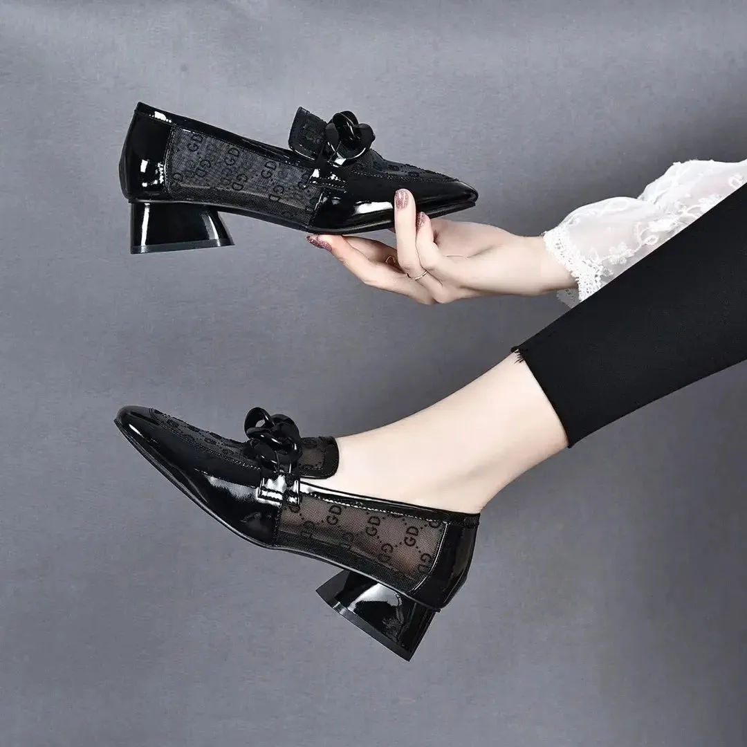 Loafers Used Leather Casual Low Heel Transparent Square Toe Loafers