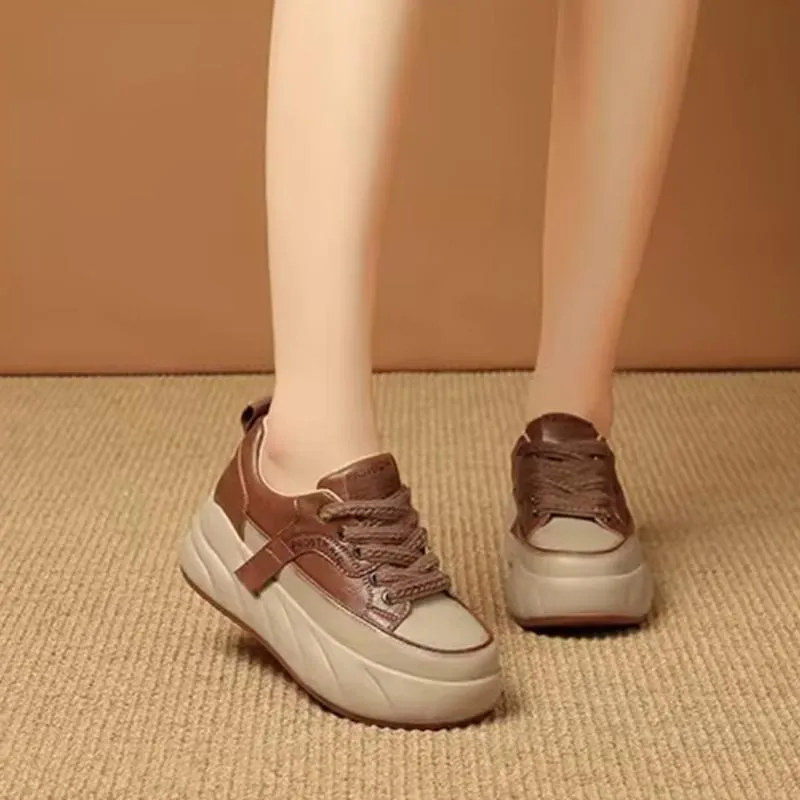 Leather Muffin Bottom Casual Women's Shoes Waterproof Running Sneakers