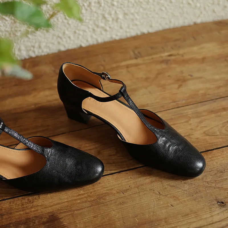 Uggs Sandals Pointy Toe Block Heels Leather T-Strap Mary Jane Shoes