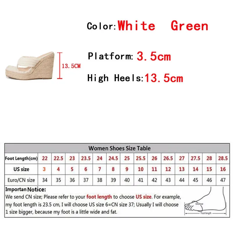 Waffle Uggs Slippers Liyke Grn Cord Schmale Band 13,5 CM Keile Heels Hausschuhe Weibliche Offene spitze Plattform Sandalen Frauen Sommer Kleid Schuhe Gre 42