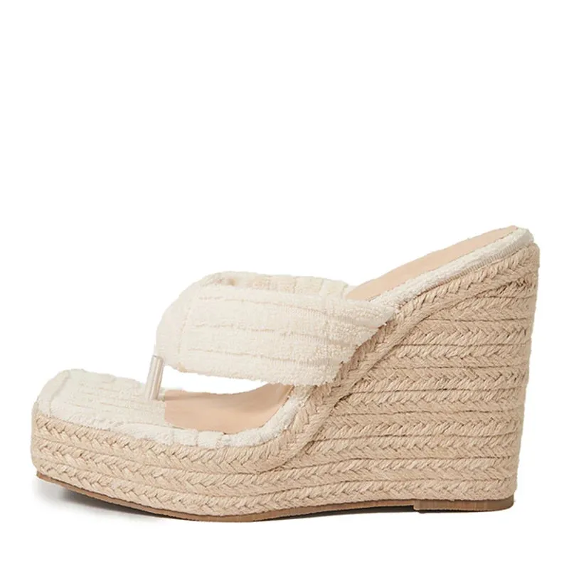 Liyke Grn Cord Schmale Band 13,5 CM Keile Heels Hausschuhe Weibliche Offene spitze Plattform Sandalen Frauen Sommer Kleid Schuhe Gre 42 Washable Cotton Slippers