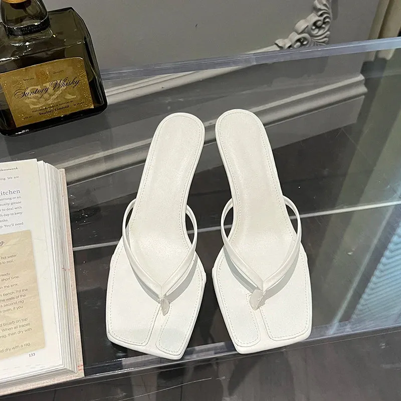 Liyke Low Thin Heels Flip Flops Frauen Slipper Sommer Outdoor Mode Prise Schmal band Slides Schuhe Square Toe Strands andalen Slippers Real