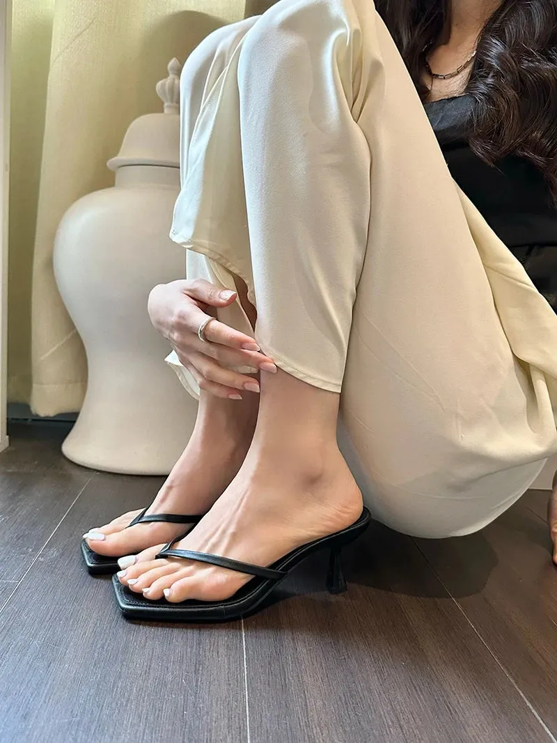 Slippers Pink Liyke Low Thin Heels Flip Flops Frauen Slipper Sommer Outdoor Mode Prise Schmal band Slides Schuhe Square Toe Strands andalen