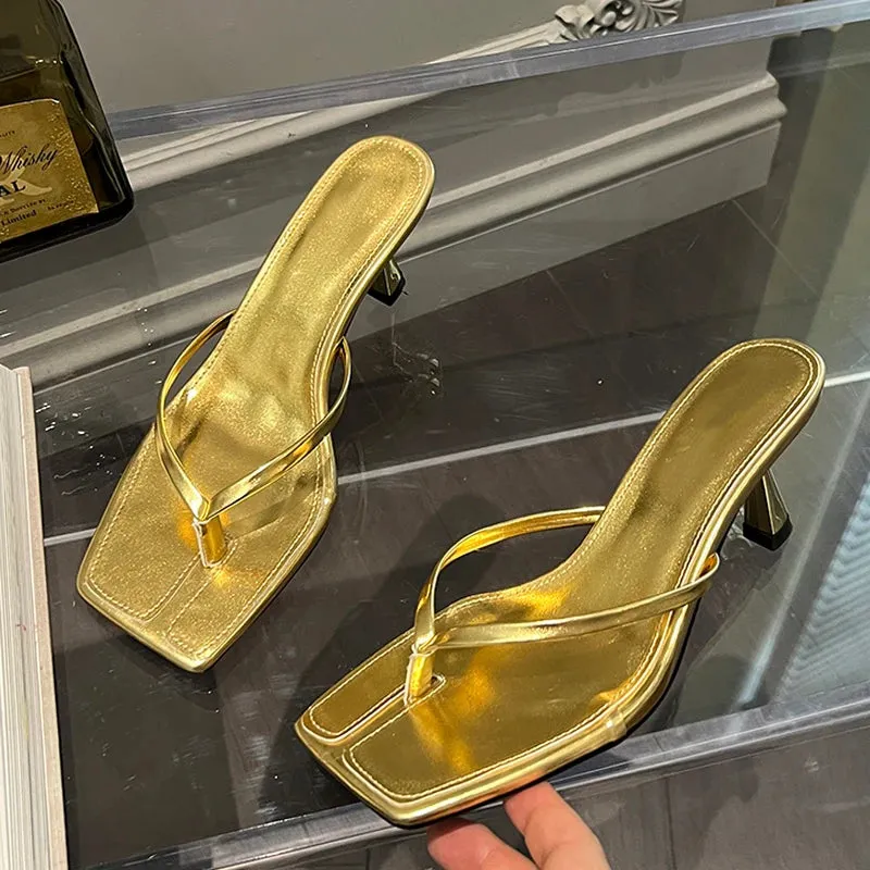 Hangyodon Slippers Liyke Low Thin Heels Flip Flops Frauen Slipper Sommer Outdoor Mode Prise Schmal band Slides Schuhe Square Toe Strands andalen