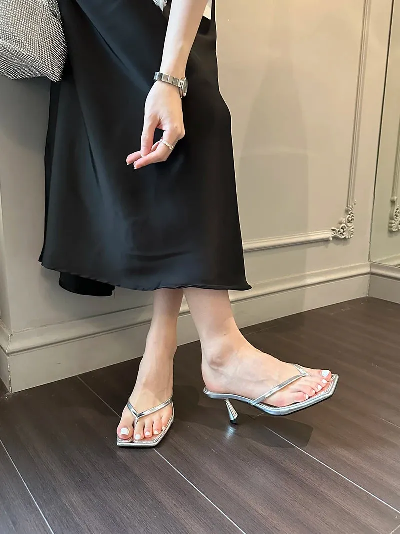 Preppy Slides Liyke Low Thin Heels Flip Flops Frauen Slipper Sommer Outdoor Mode Prise Schmal band Slides Schuhe Square Toe Strands andalen