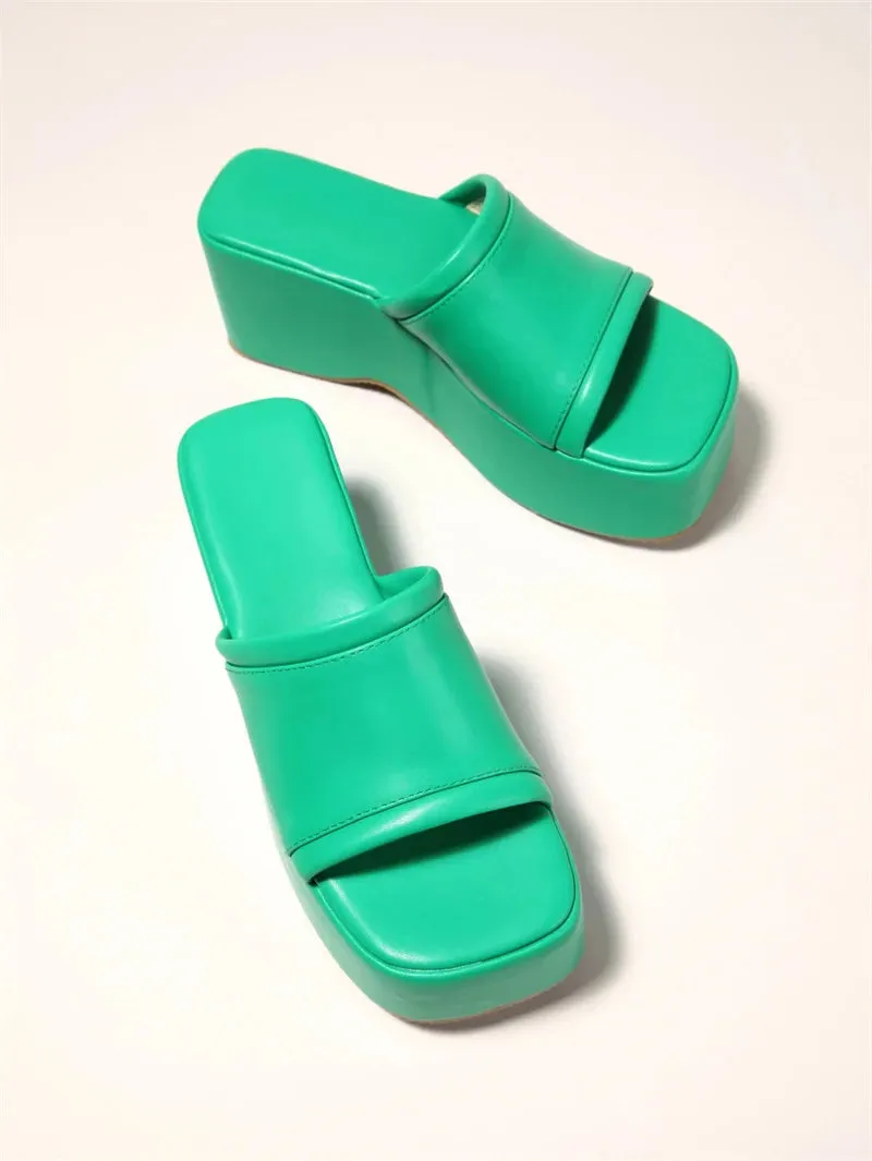 Spanish For Slippers Liyke Sommer Rosa Keil Hausschuhe Frauen Plattform Sandalen Gemtliche Leder Peep Toe Slip Auf High Heels Casual Strand Slide Schuhe weibliche