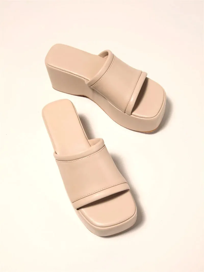 Liyke Sommer Rosa Keil Hausschuhe Frauen Plattform Sandalen Gemtliche Leder Peep Toe Slip Auf High Heels Casual Strand Slide Schuhe weibliche Hey Dude Phoenix Slides