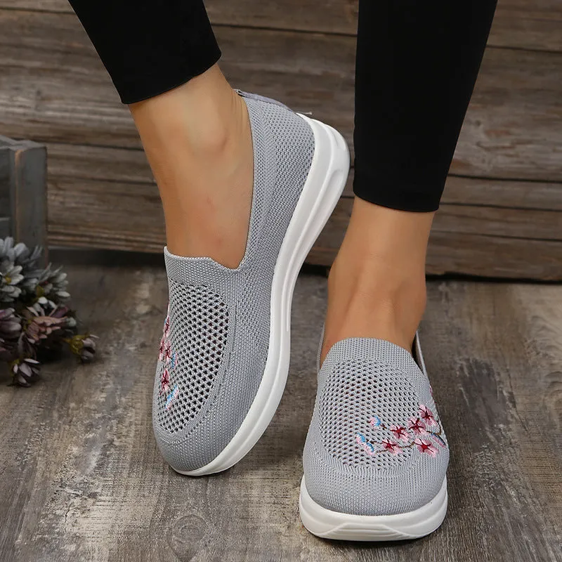 Loafers Women Flowers Embroidery Shoes Breathable Mesh Flats Loafers Slipper