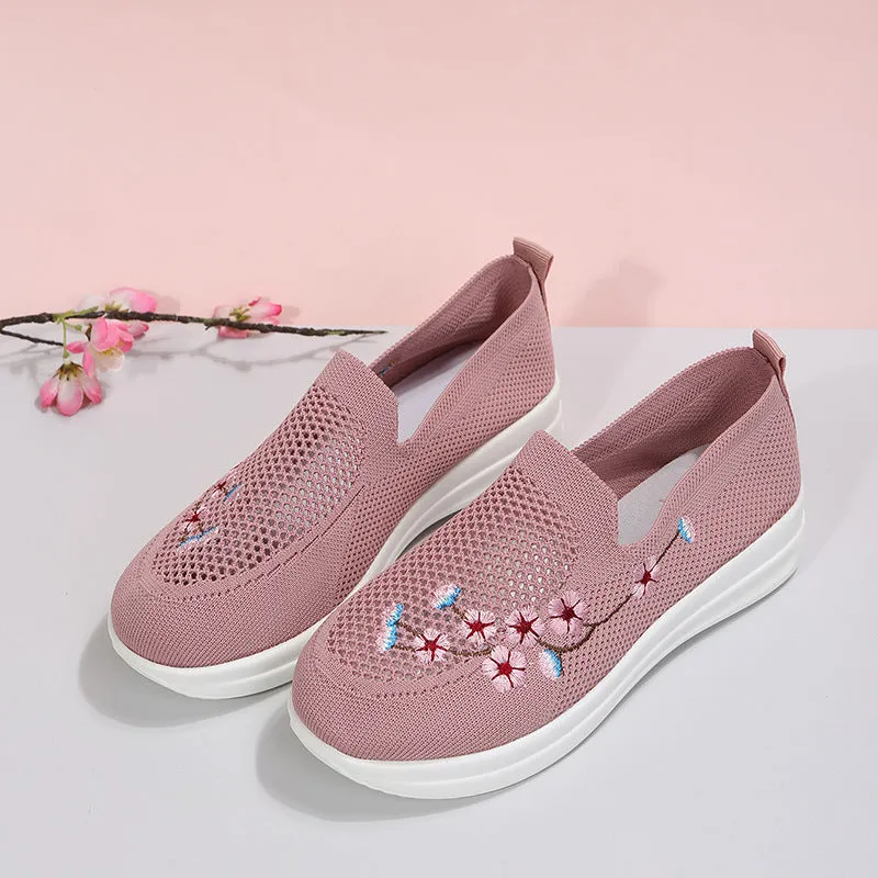 Loafers Women Flowers Embroidery Shoes Breathable Mesh Flats Kmy Loafers