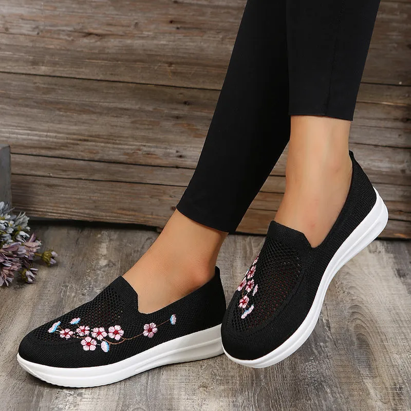 Loafers Women Flowers Embroidery Shoes Breathable Mesh Flats Johnston Murphy Sheepskin Loafers