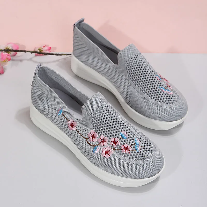 Olive Loafers Loafers Women Flowers Embroidery Shoes Breathable Mesh Flats