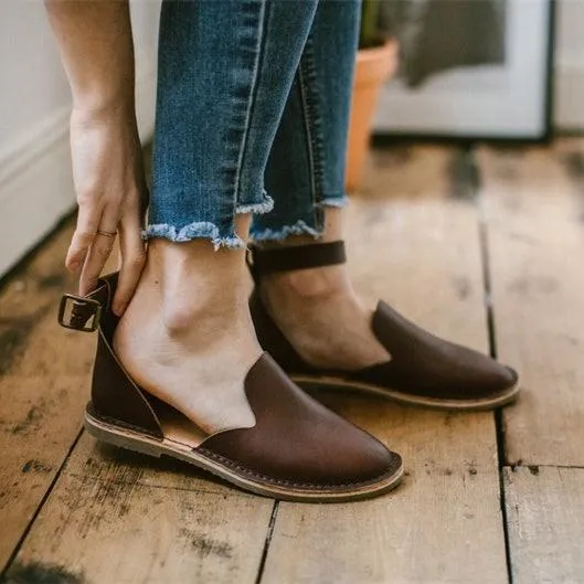 Women flat buckle ankle strap side cut closed toe sandals Sandals Antigua