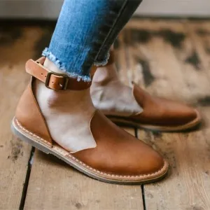 J Slides Sandals Women flat buckle ankle strap side cut closed toe sandals