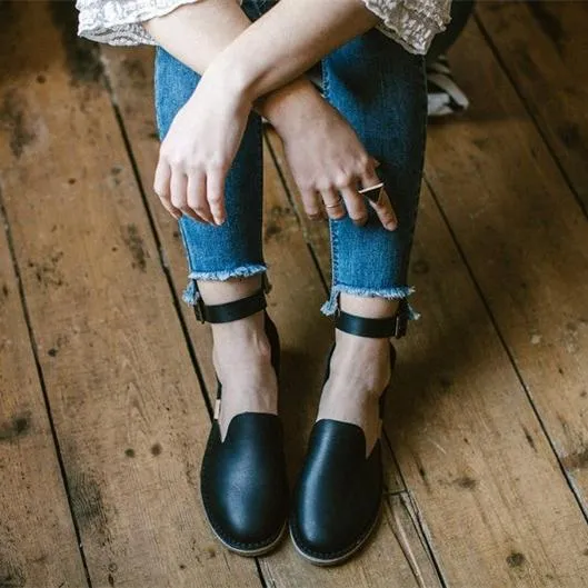 Women flat buckle ankle strap side cut closed toe sandals Sandals Saint Vincent