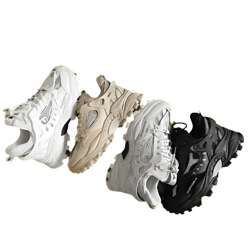 Luxury Mens Vulcanized Shoes  Chunky Sneakers, High-Fashion Black Stylish Running Footwear Parkour Sneakers