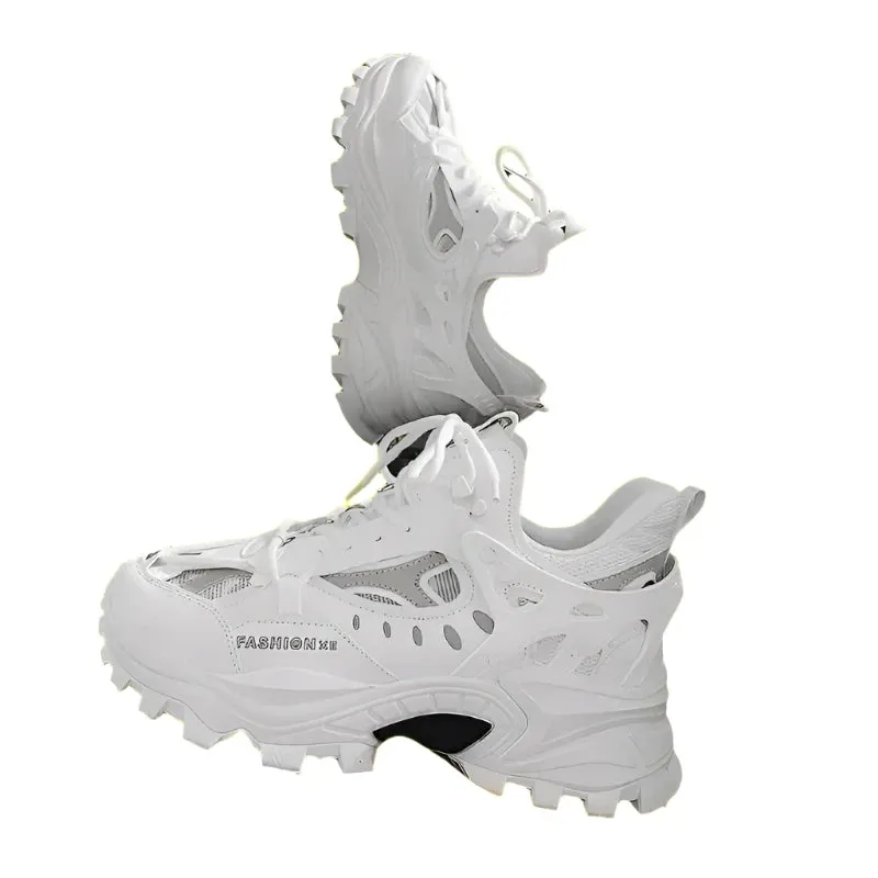 No Tie Sneakers Luxury Mens Vulcanized Shoes  Chunky Sneakers, High-Fashion Black Stylish Running Footwear