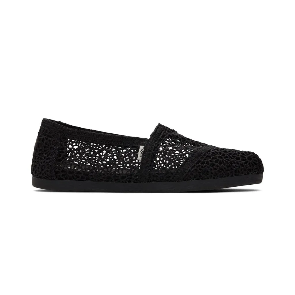Toms Alpargata Women - Black Moroccan Crochet Slip On Sneaker Slip On Wide Width Slip On