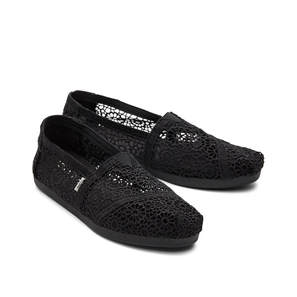 Toms Alpargata Women - Black Moroccan Crochet Slip On Canvas Sneakers Slip On Casual