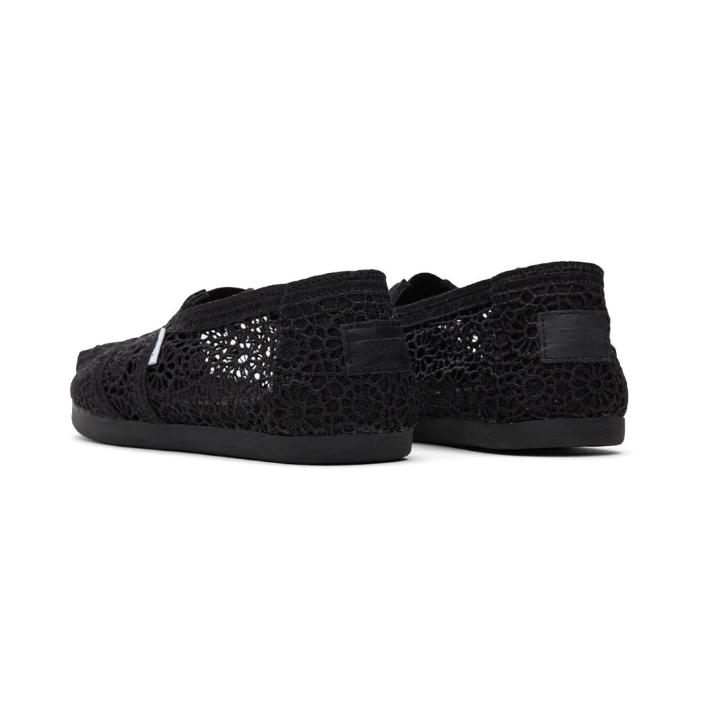 Toms Alpargata Women - Black Moroccan Crochet Slip On Work Shoes