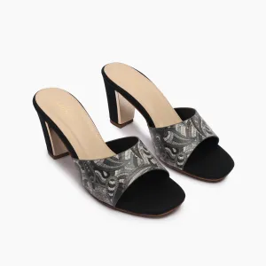 Glitter Slip On Textured Block Heel Slip Ons