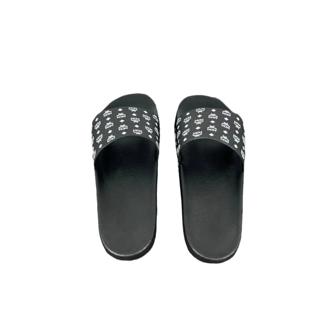 MCM Mens Black Visetos Rubber Slides Sandals Flowers