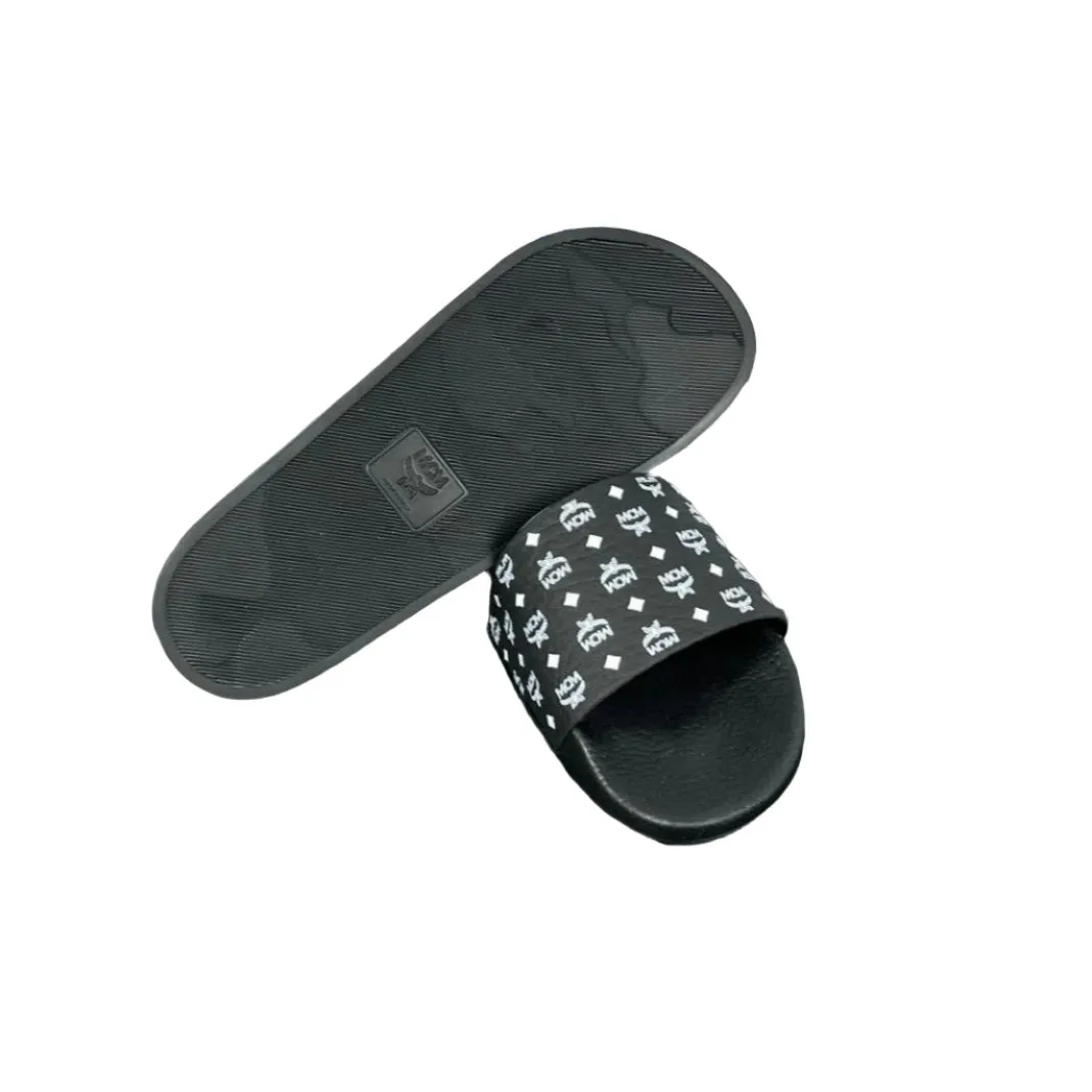 MCM Mens Black Visetos Rubber Slides Birkenstock Sandals One Strap