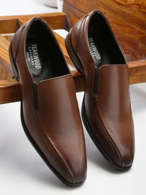 Men Brown Solid Leather Formal Slip-On Cool Penny Loafers