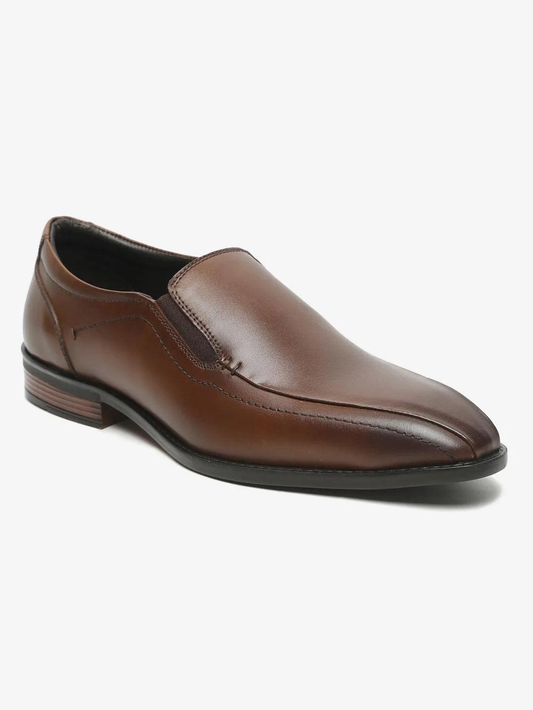 Men Brown Solid Leather Formal Slip-On Ny Loafers