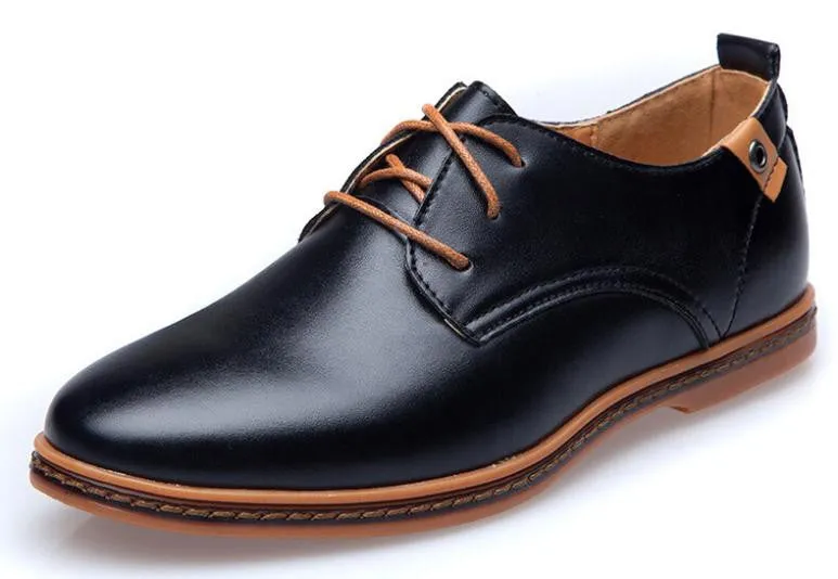 Men Leather Shoes Casual Leather Lace-up Shoes Black Brown Flat Leather Loafers Oxford shoes Plus size 45,46,47 Good Lace Up Work Boots