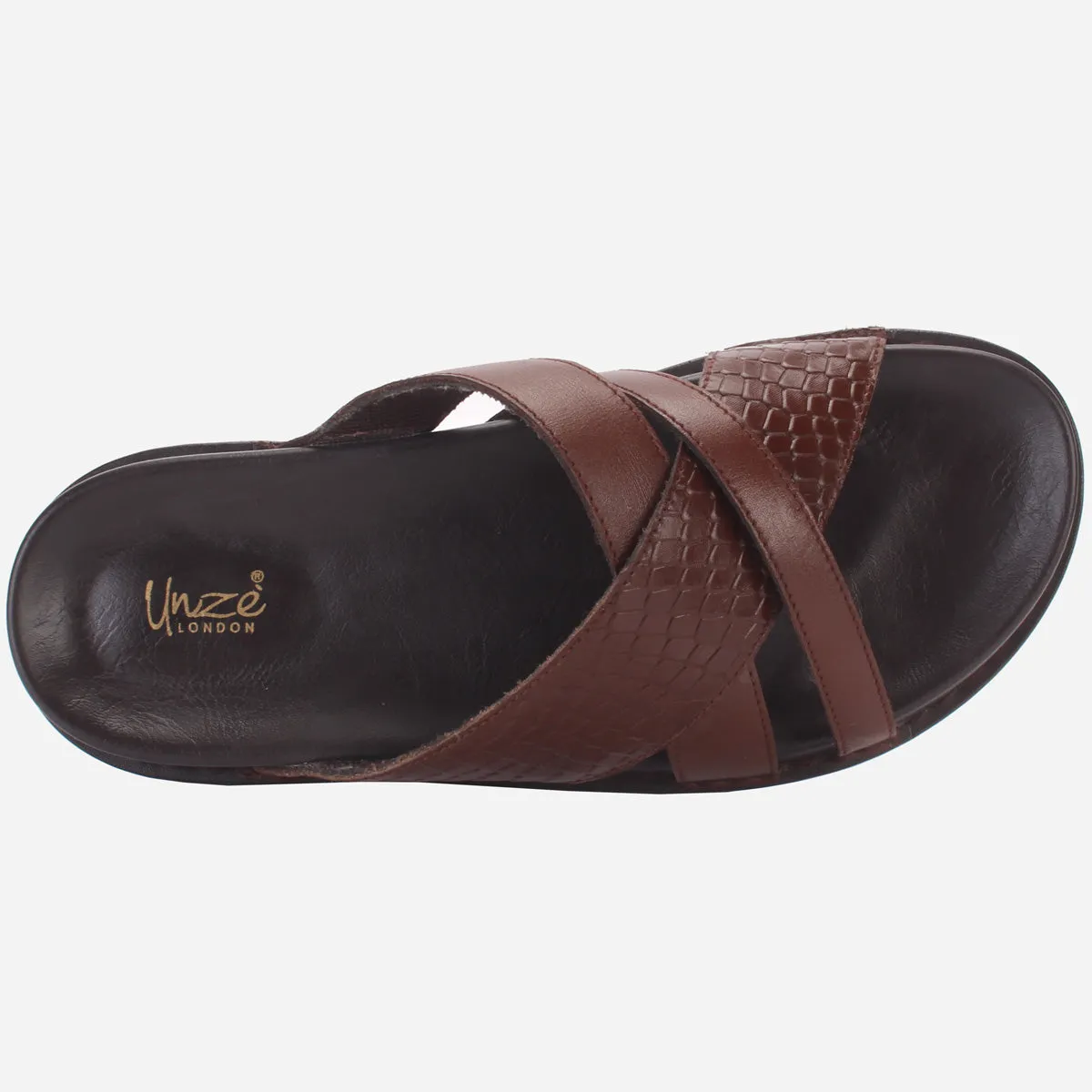 Men "TRIFOGE" Leather Open Toe Summer Flat Slippers Fire Truck Slippers