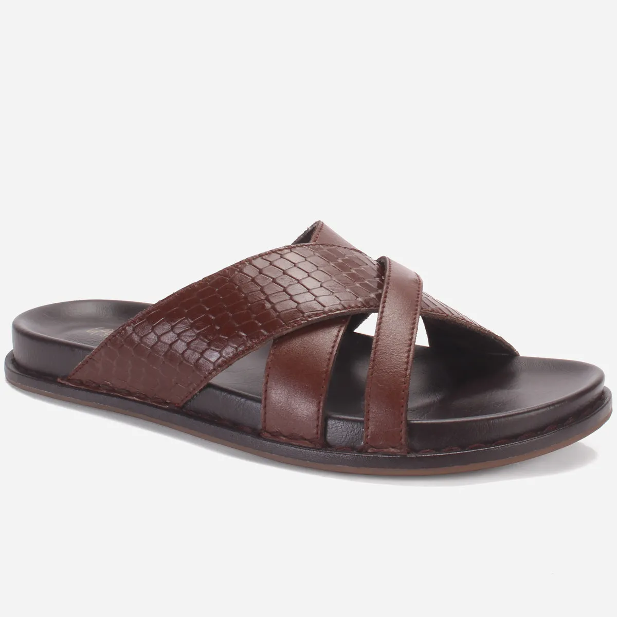 Men "TRIFOGE" Leather Open Toe Summer Flat Slippers Garneau Slippers