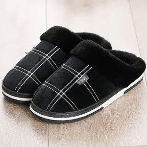 Heatable Slippers Men Slippers Gingham Warm Fur Antiskid Suede Short Plush House Shoes