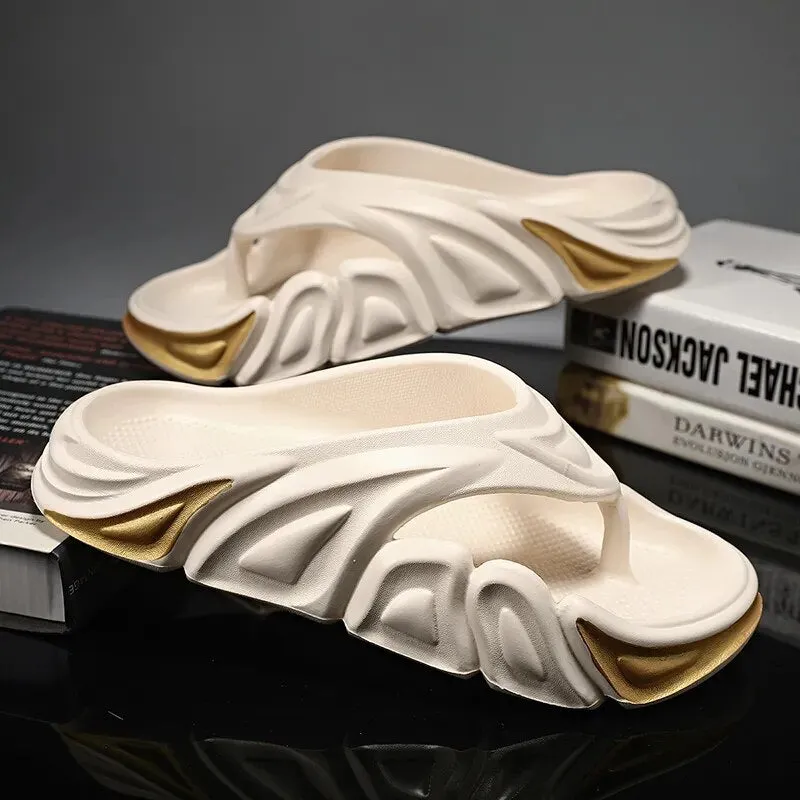 Men Summer Non-slip Flip Flops Outside Beach Slippers Flat Shoes Oh Yeah Slippers